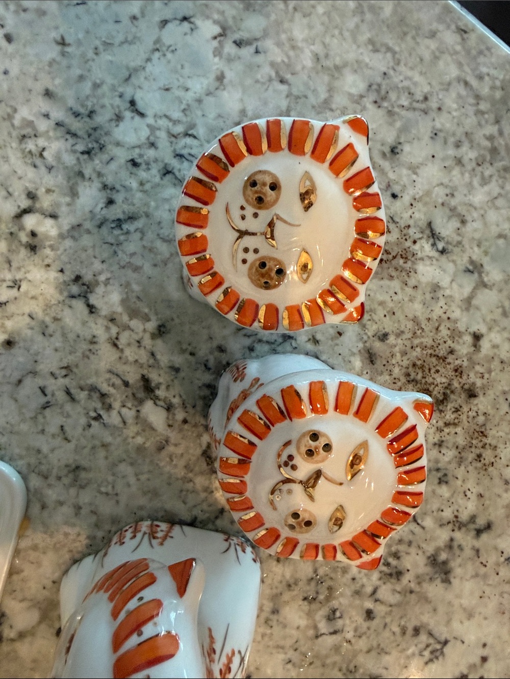 White and Orange Ceramic Tiger Butter Dish with Matching Salt & Pepper Set - Picture 2 of 8